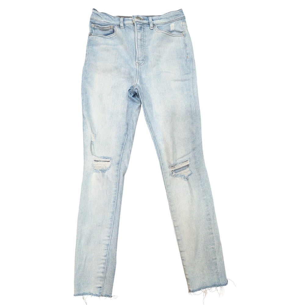 EXPRESS Super High Rise Skinny Distressed Light Wash Jeans Sz 26x27 Raw Hem Edgy